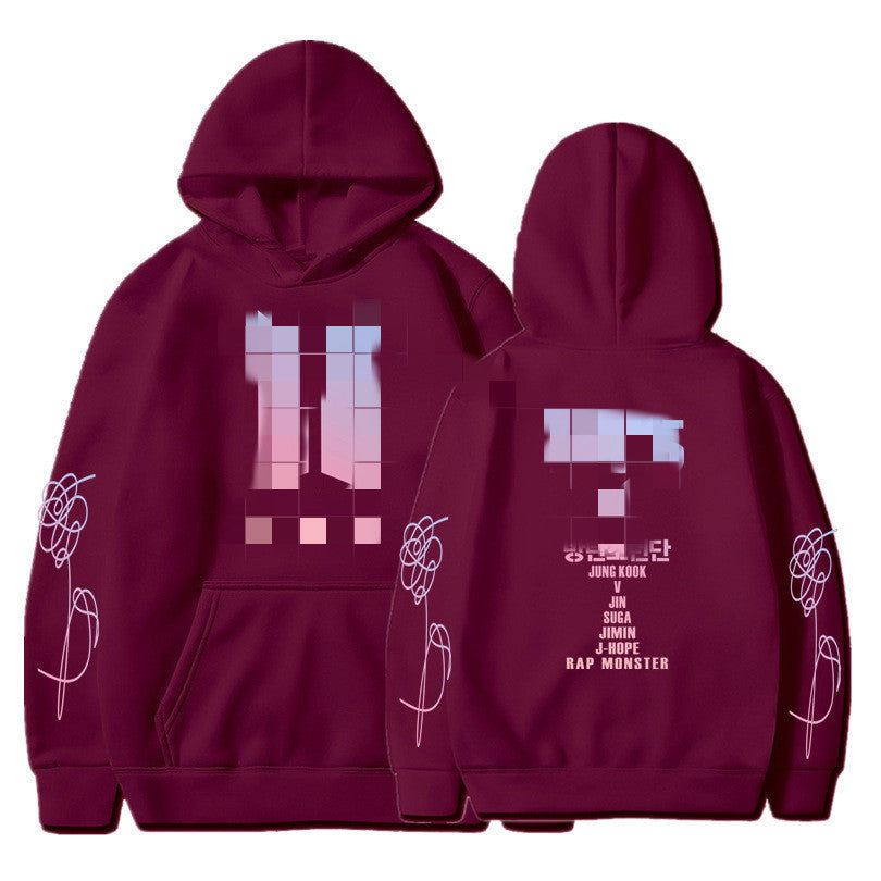 Hooded Sweatshirt with BTS Print for Men and Women, Casual Sports Style