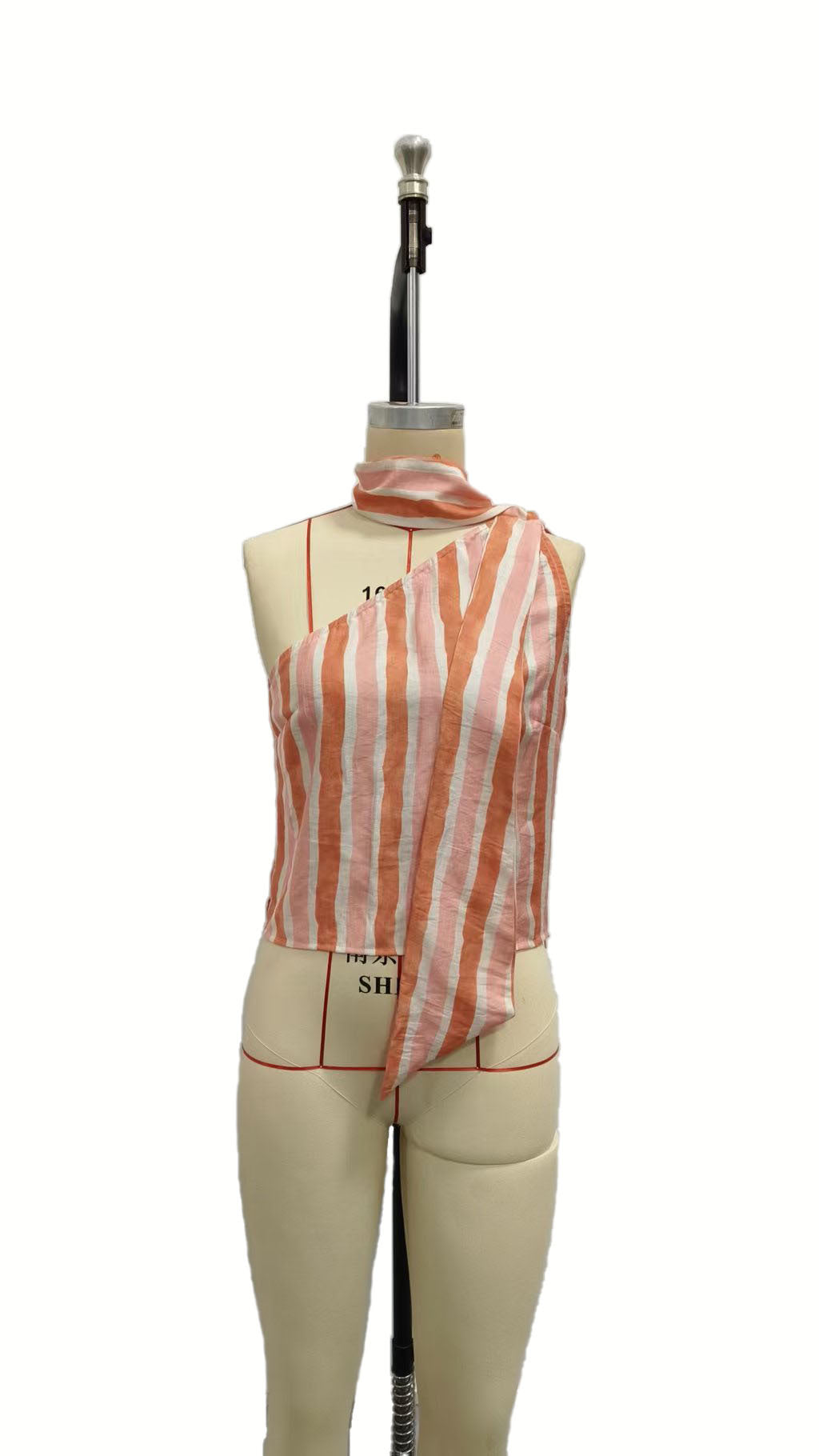 Single shoulder striped printed top Bohemian casual