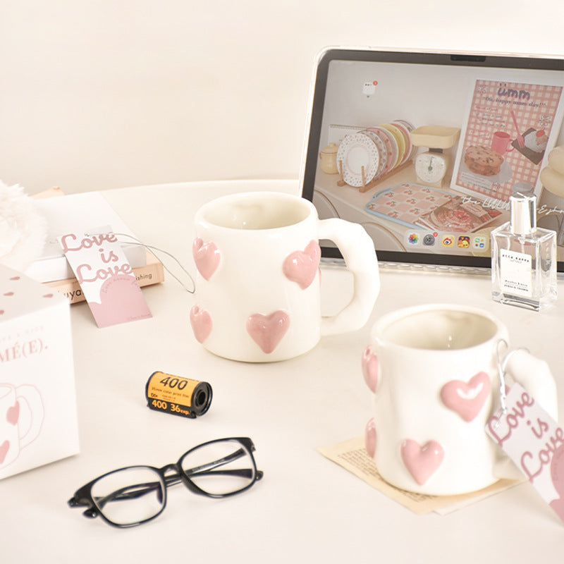 Tasse en céramique pêche cœur haute beauté rose fille cœur tasse couple tasse à eau tasse à café maison