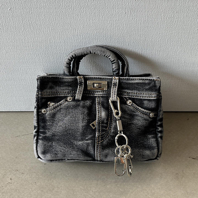 Vintage Denim Pants Platinum Bag Fashion Versatile Handbag Stylish Shoulder Crossbody Bag for Women Trendy Women's Bag