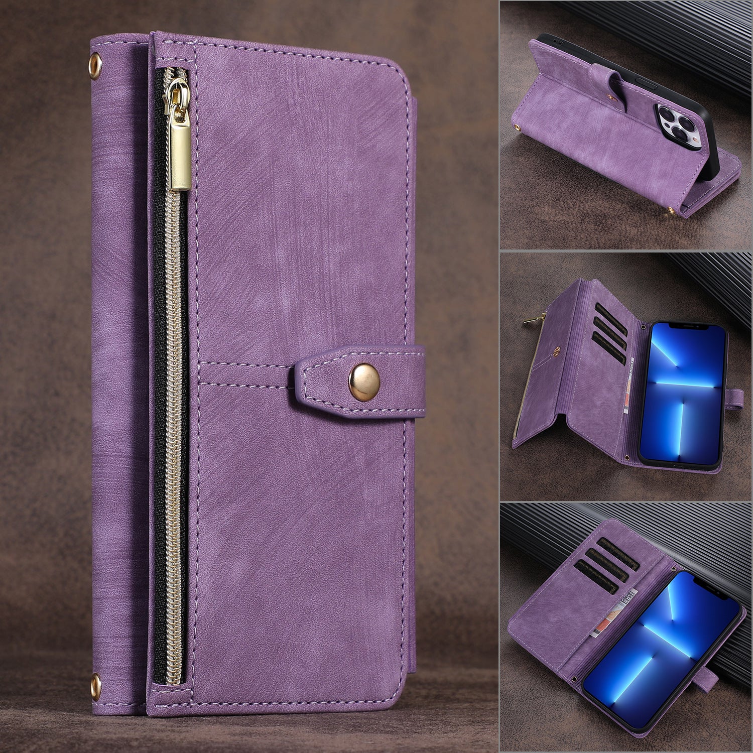 Convient pour sac à fermeture éclair multi-fentes IP14PROMAX, étui de protection pour téléphone portable croisé Apple 13pro, étui en cuir à rabat