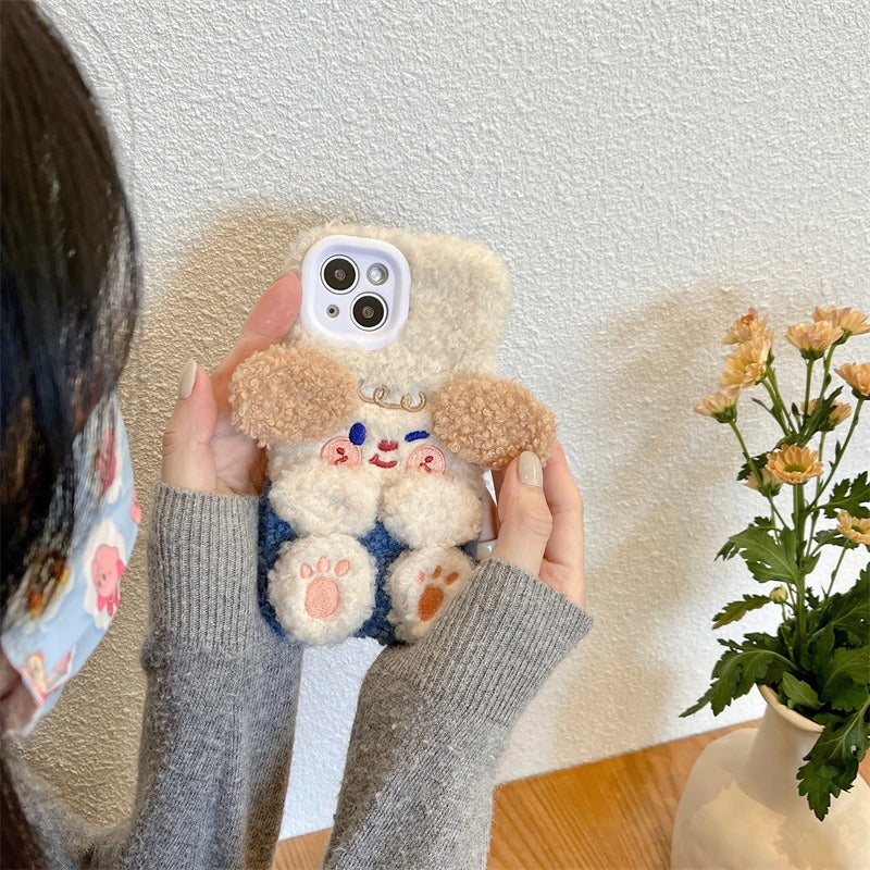 Coque Souple Hiver Mignonne Peluche Chien iPhone 14 Pro Max pour 11/12 Apple 13 XR Femme XS