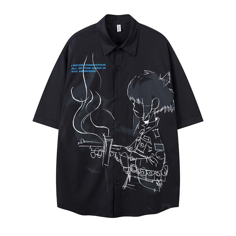 Anime character printed short sleeved shirt