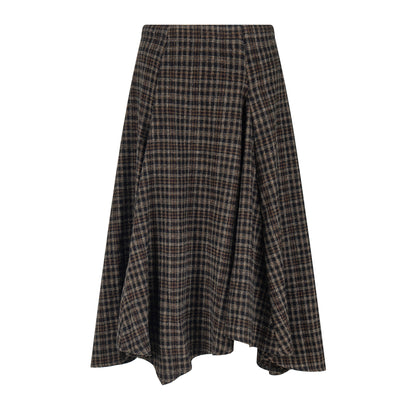 Wool Plaid Midi Skirt High Waist Drape Slimming A-Line Skirt College Style Women's Clothing