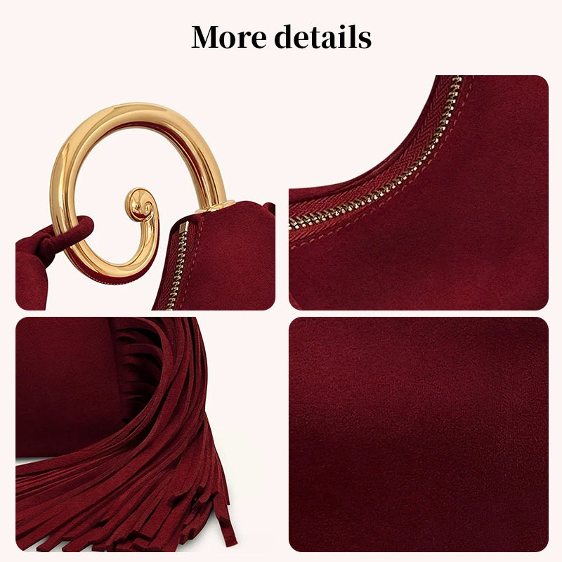 Copy of Vintage Winter Women's Bag - Fashionable Synthetic Suede Purse with Leather Tassels, Elegant Outdoor Travel Bag
