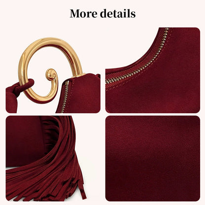 Copy of Vintage Winter Women's Bag - Fashionable Synthetic Suede Purse with Leather Tassels, Elegant Outdoor Travel Bag