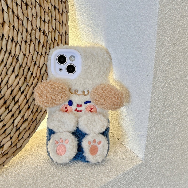 Coque Souple Hiver Mignonne Peluche Chien iPhone 14 Pro Max pour 11/12 Apple 13 XR Femme XS