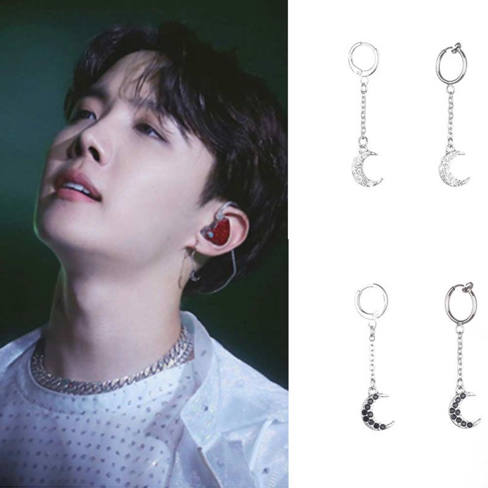 BTS Zheng Haoxi with the same full diamond moon earring pendant Korean version fashion jewelry for men and women