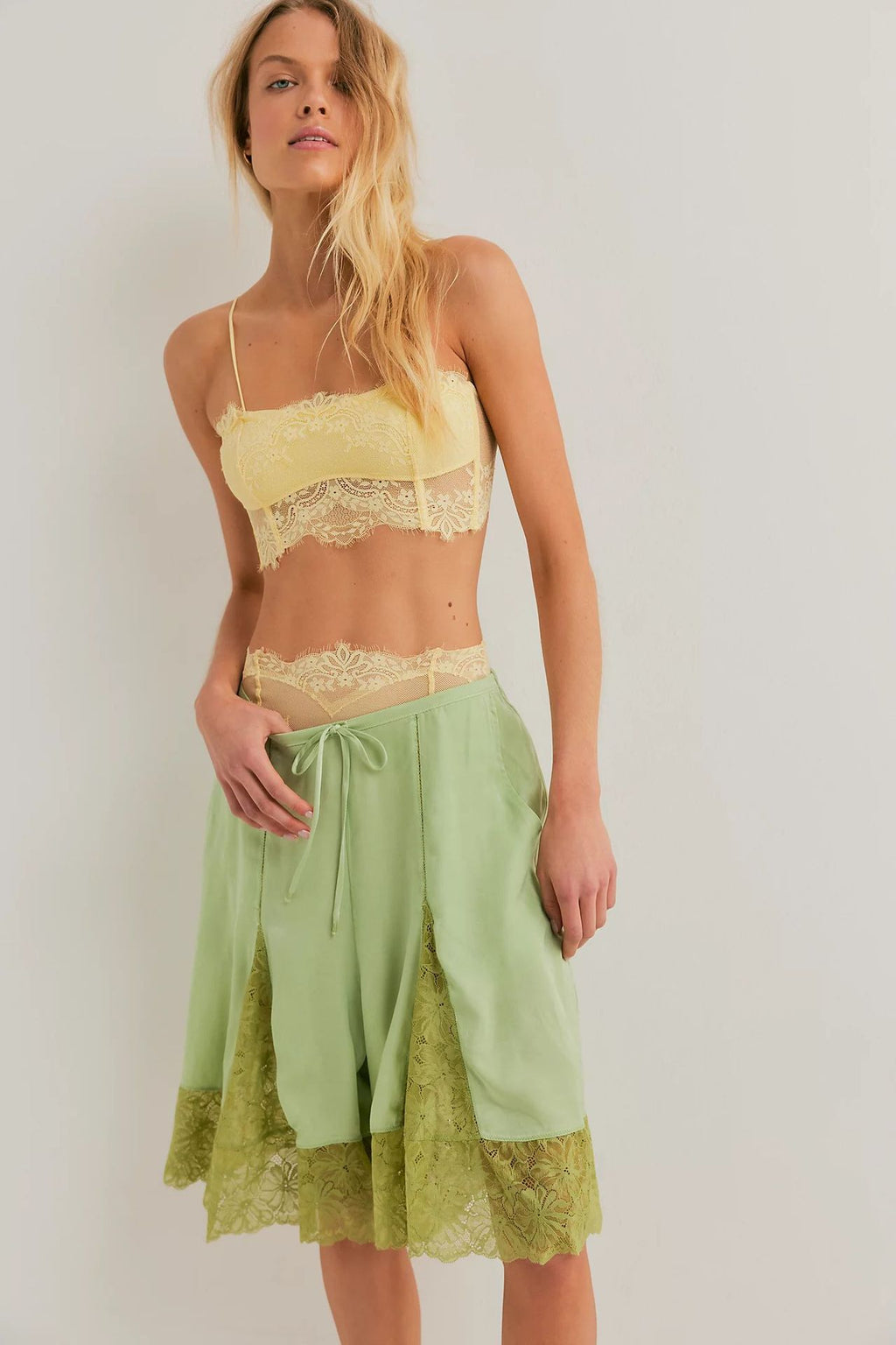 Women's Lightweight Satin Lace Sexy Trimmed Mid-Length Pants
