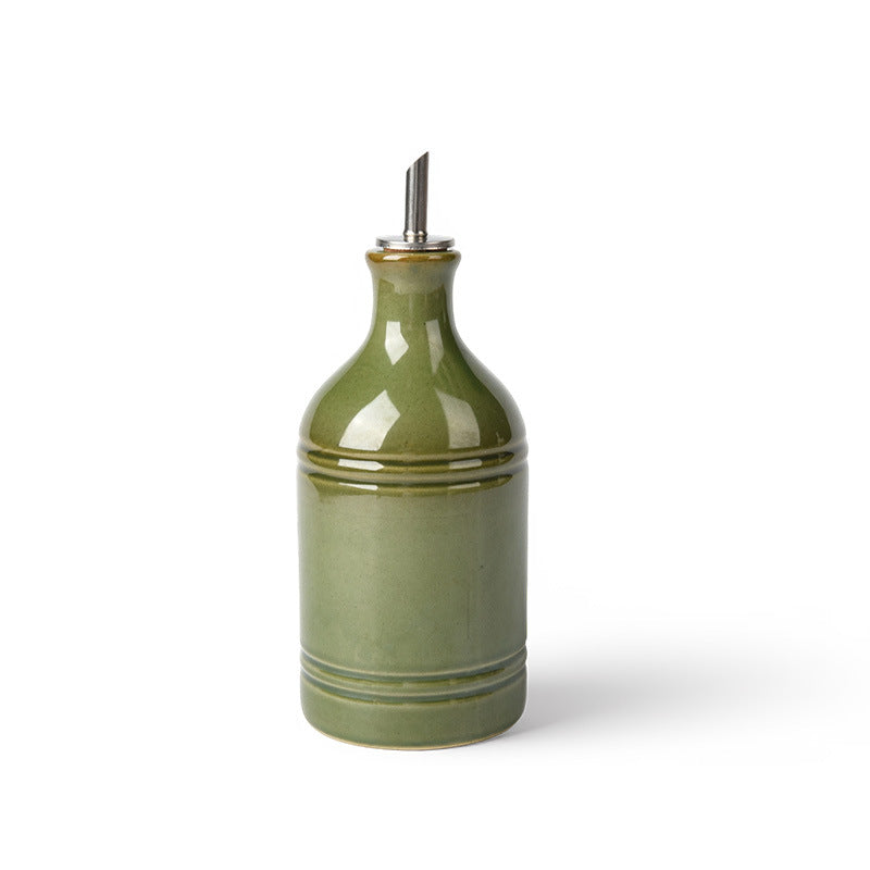 Bouteille d'Huile d'Olive en Céramique Verte Rétro Européenne avec Bec Verseur en Acier Inoxydable – Rangement de Cuisine Vintage et Distributeur d'Assaisonnement
