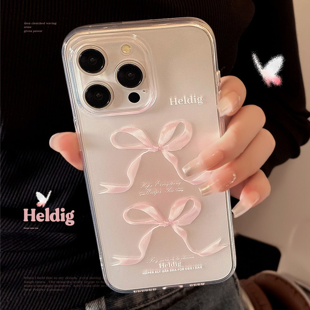 Coque iPhone 15 Pomme Rose Nœud Mignon Transparente en Silicone pour iPhone 14 13 Pro Max