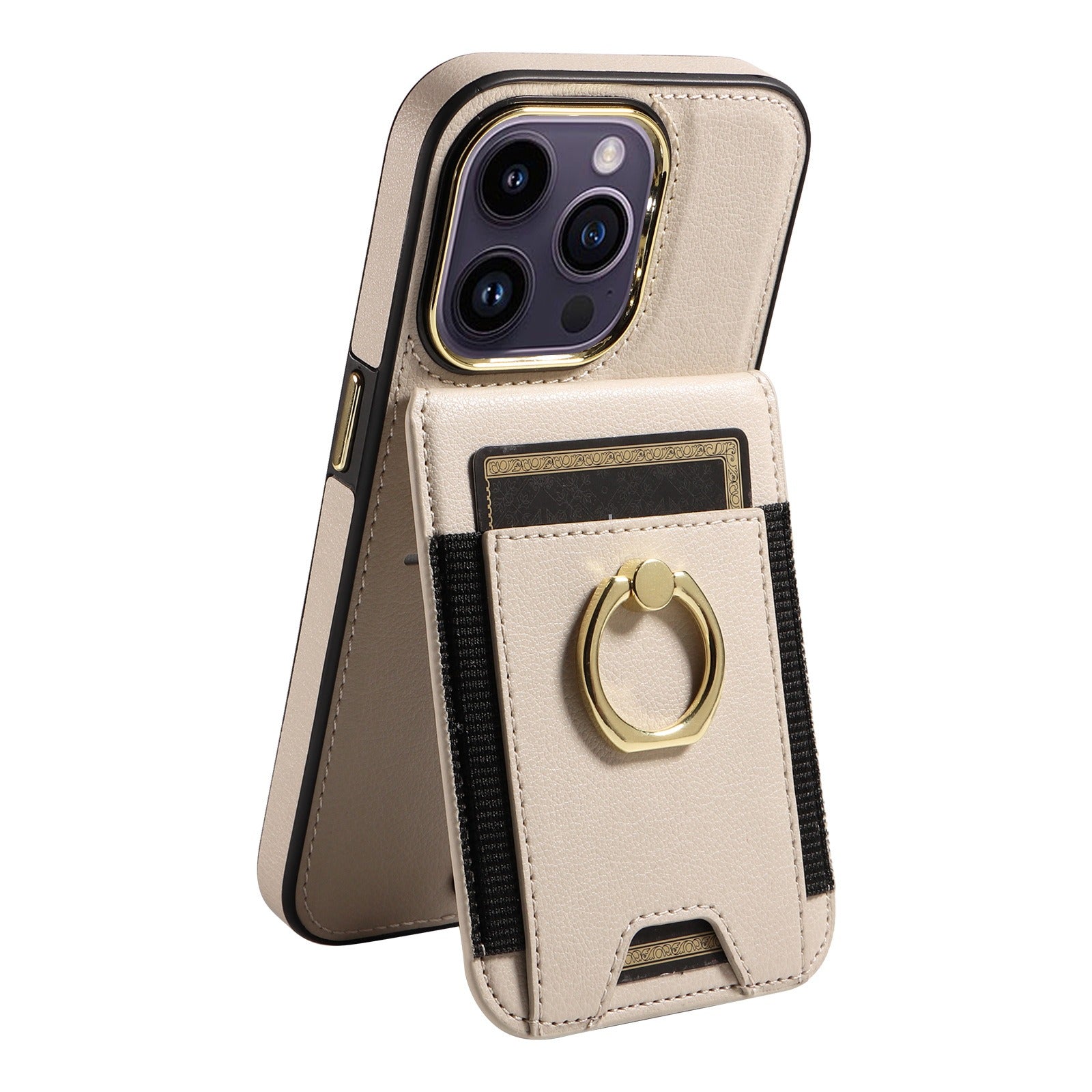 Convient pour la coque arrière d'iPhone 15 Pro, l'étui portefeuille pour Apple 14, le nouvel étui de protection en cuir avec anneau pour iPhone 13.