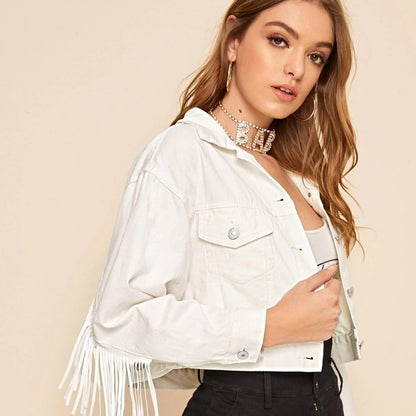 Fringed Denim Jacket for Women White Jacket Fringed Denim Jacket for Women White Jacket