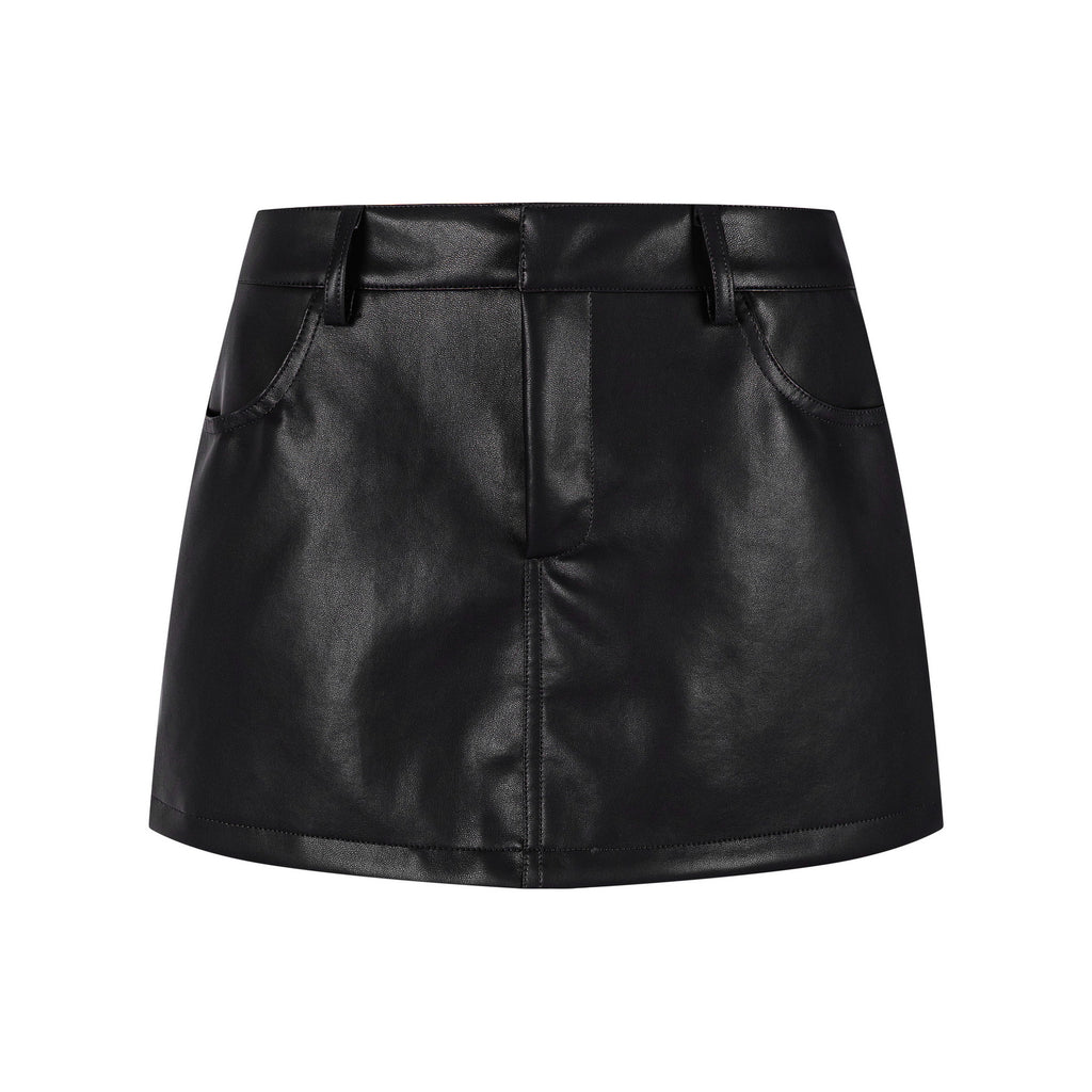 Mini-jupe en similicuir taille haute amincissante anti-flash streetwear