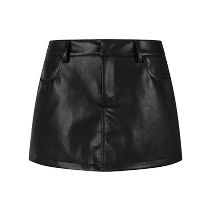 Faux Leather Mini Skirt High Waist Slimming Anti-Flash Streetwear