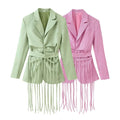 Striped lapel with detachable tassel waistband suit jacket