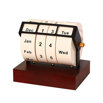Creative Wooden Desk Calendar with Rotating Perpetual Calendar, Cute Desktop Decor for Office and Home