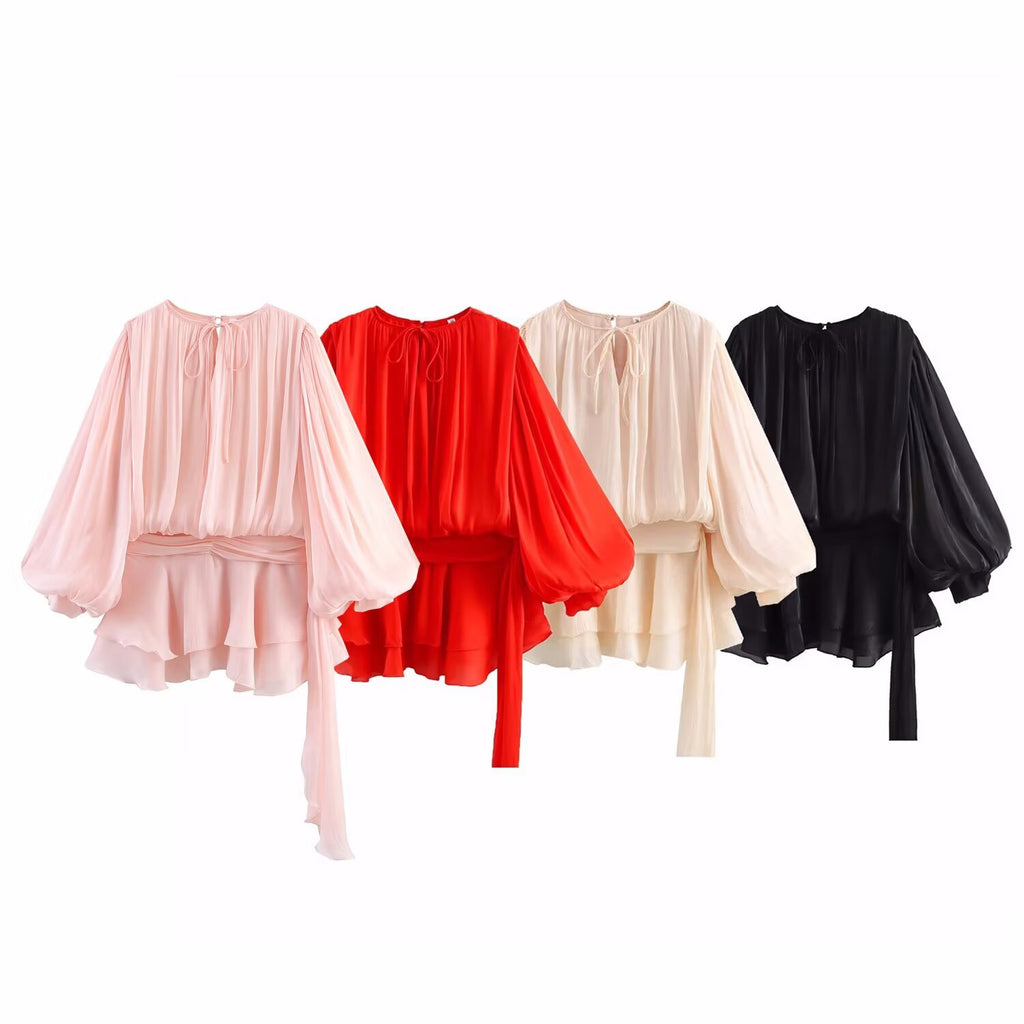 Robe Pure Desire Wind à Bulles, Manches Volantes et Plissées