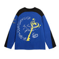 Anime retro color matching sports pullover sweater