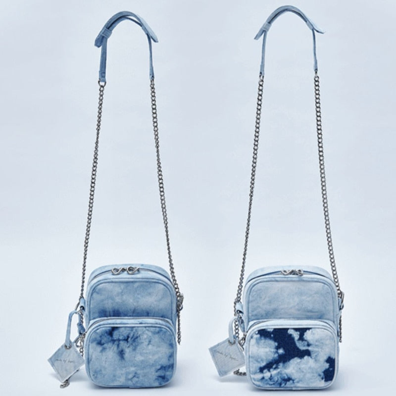 BTS Art Backpack Personality Student Shoulder Bag Tie-Dye Denim Handbag