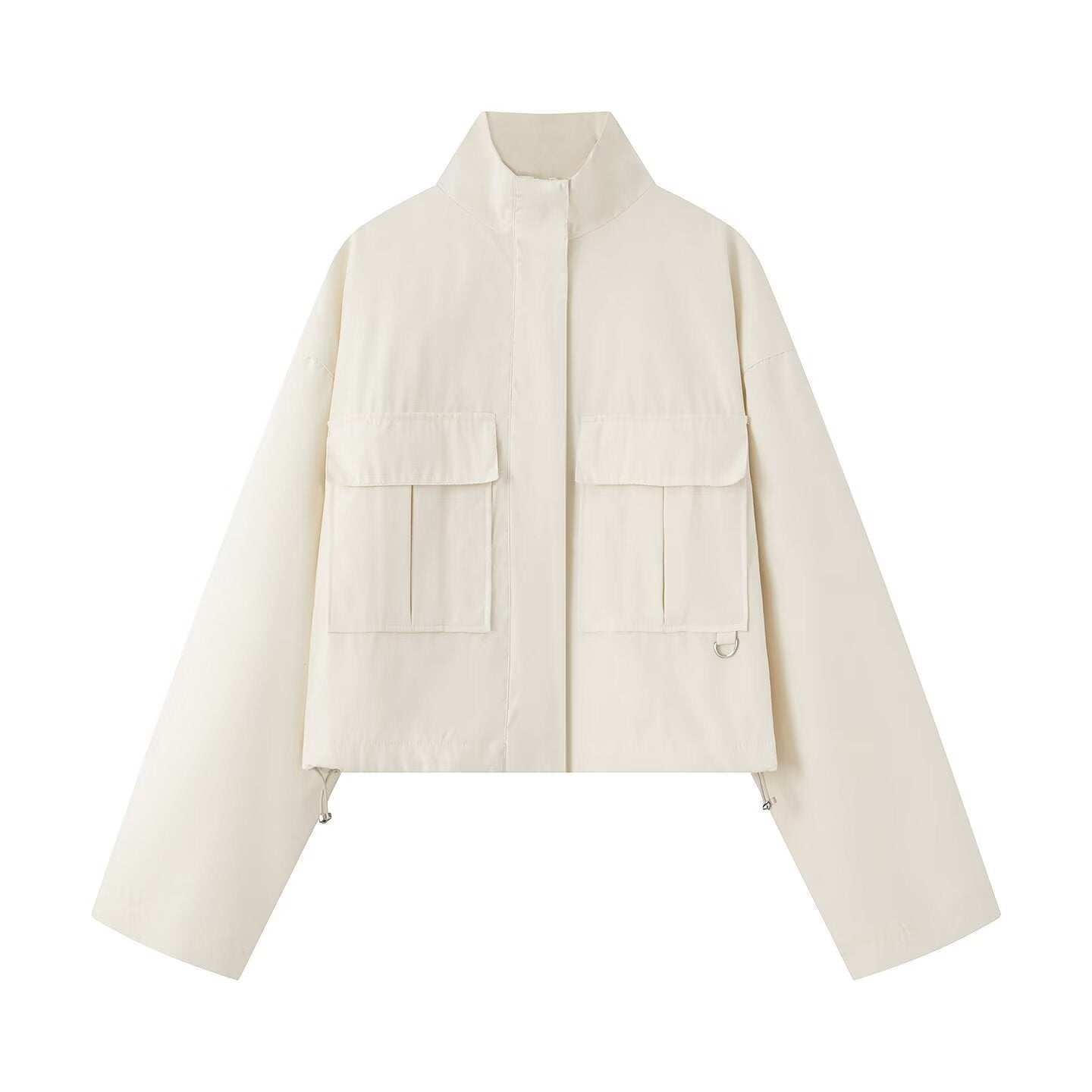 Street standing collar flip chest pocket short collar jacket