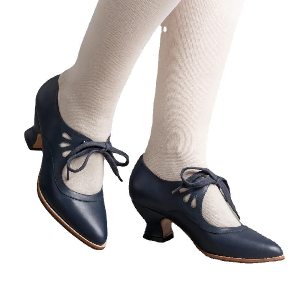 Chaussures décontractées pour femmes à talons hauts, évidées, à lacets, grandes tailles