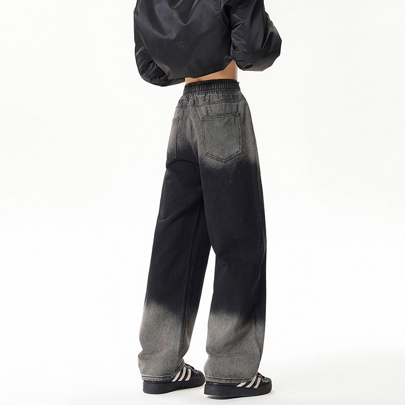 Gradient Drawstring Wide-Leg Jeans for Men