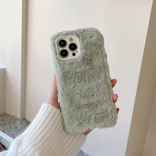 Coque de téléphone Ottwn Candy Color Warm Furry pour iPhone 11 12 13 Pro Max 14 Pro Max 14Plus Protection d'objectif d'appareil photo Housse arrière en TPU souple