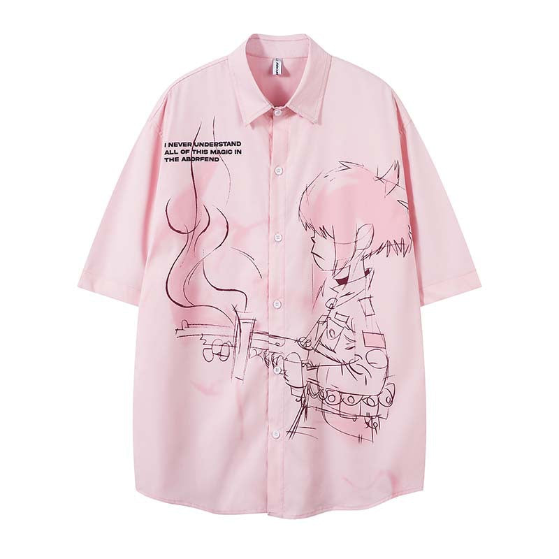 Anime character printed short sleeved shirt