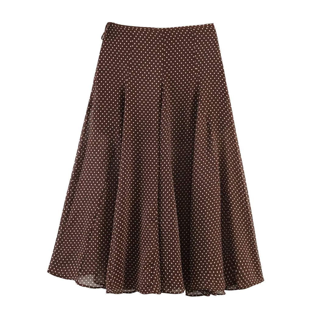 Commuting style versatile polka dot MIDI skirt