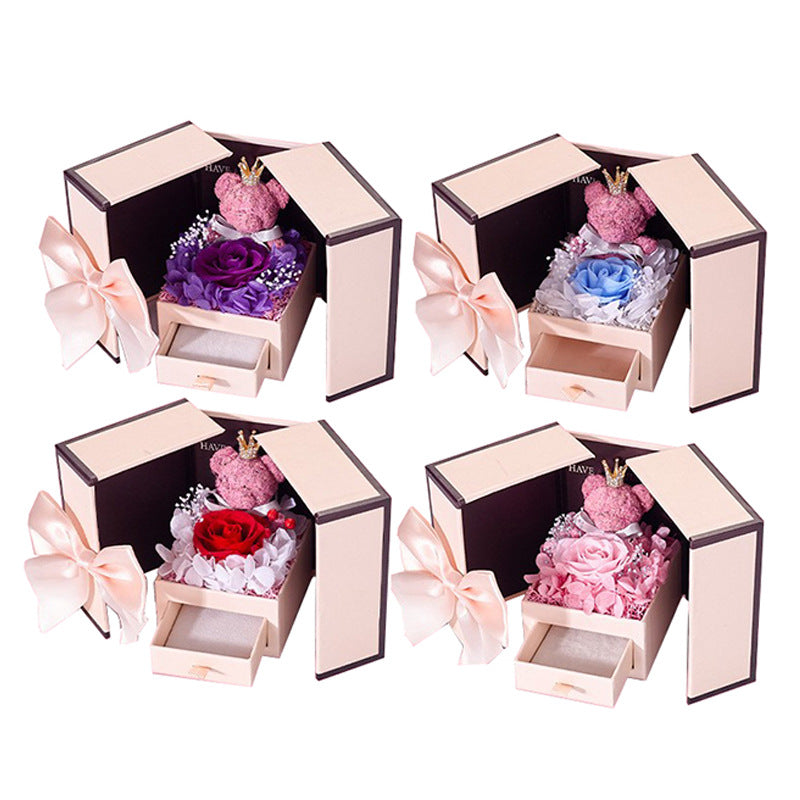 Copy of Eternal Flower Gift Box with Rose and Bear, Double-Door Design, Elegant Jewelry Packaging Box for Valentine's Day