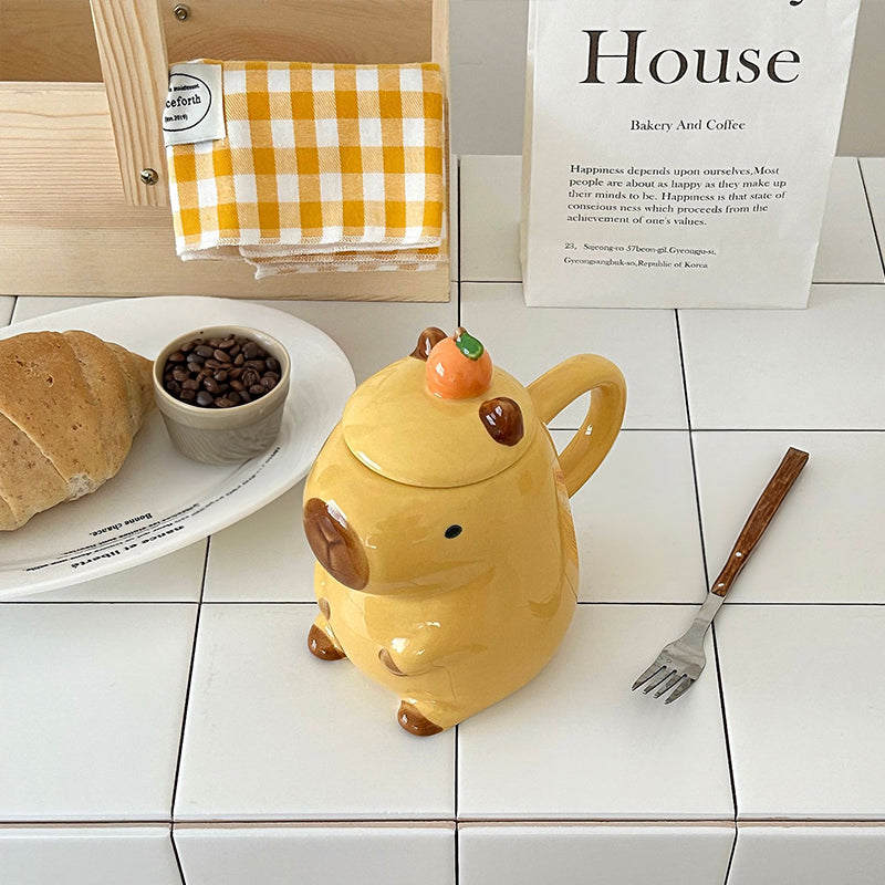 Lot de 2 mugs rigolos Capybara 3D : Mugs à poignées et couvercles, au design capybara 3D. Un excellent choix de cadeau pour les filles.