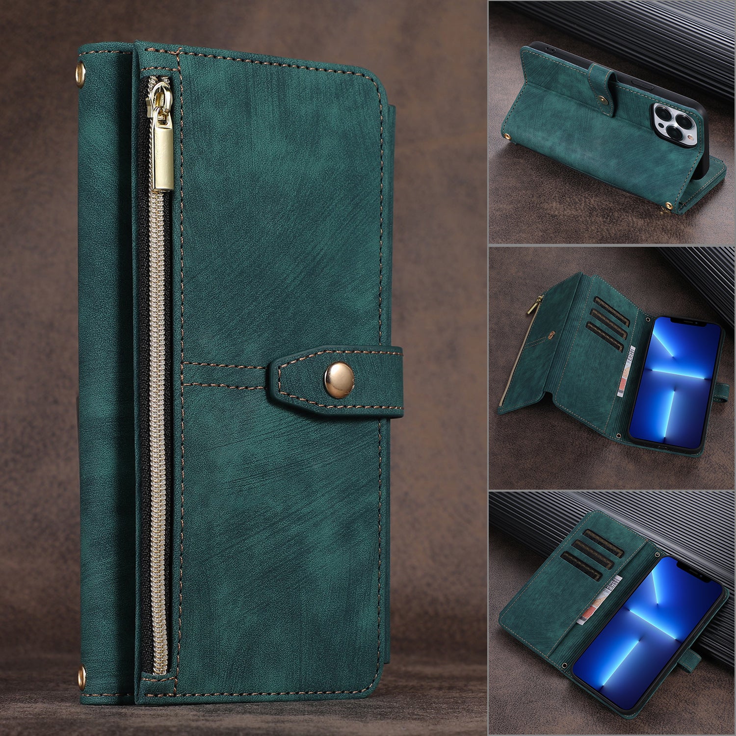 Convient pour sac à fermeture éclair multi-fentes IP14PROMAX, étui de protection pour téléphone portable croisé Apple 13pro, étui en cuir à rabat