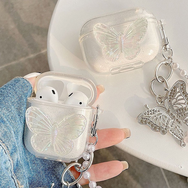 Étui pour écouteurs Creative Flash Rose Stéréo Papillon Chaîne, compatible avec AirPods Génération 1/2 Anti Chute Pro2 Génération 3