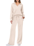 Autumn and winter fashion casual sports suit long-sleeved V-neck sweatshirt wide-leg pants two-piece suit for women