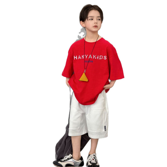 Boys' summer pure cotton short sleeved T-shirt