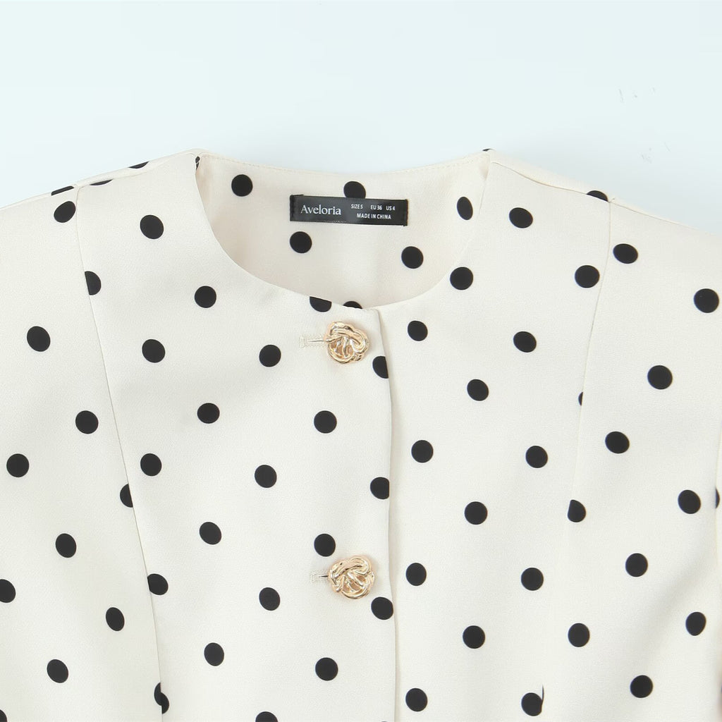 Elegant polka dot shaped button up sleeve suit jacket