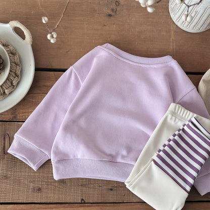Flower patch hoodie striped pants two-piece set