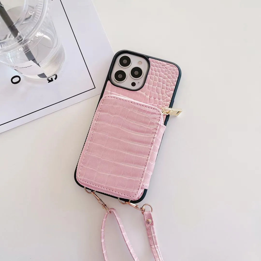Luxury Leather Wallet Crossbody Lanyard Soft Phone Case Back Hard Cover