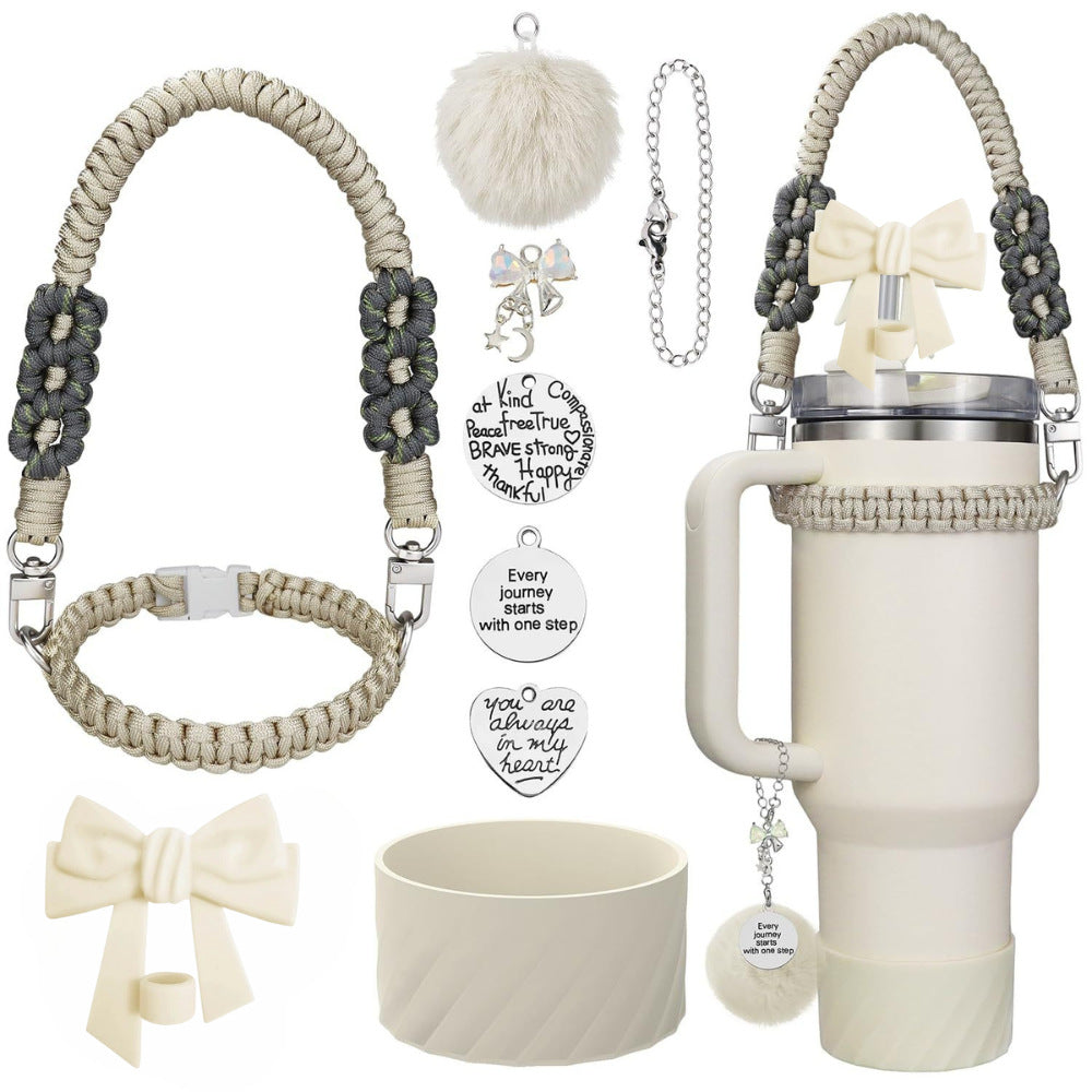 Copie d'accessoires Stanley adaptés pour la tasse à paille tressée portative de 40oz avec pendentif boule de laine et couvercle