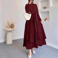 Hem Maxi Dress with High Waist and Flowing Skirt Solid Color Fitted Waist, Long Dress