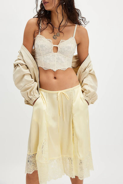 Women's Lightweight Satin Lace Sexy Trimmed Mid-Length Pants