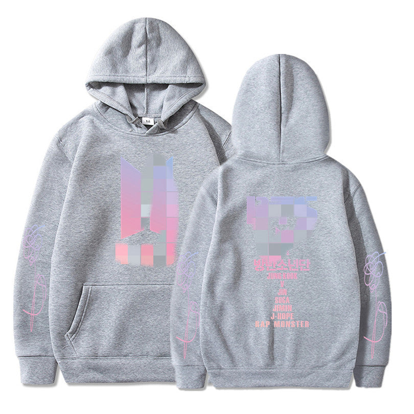 Hooded Sweatshirt with BTS Print for Men and Women, Casual Sports Style