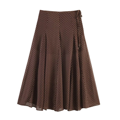Commuting style versatile polka dot MIDI skirt