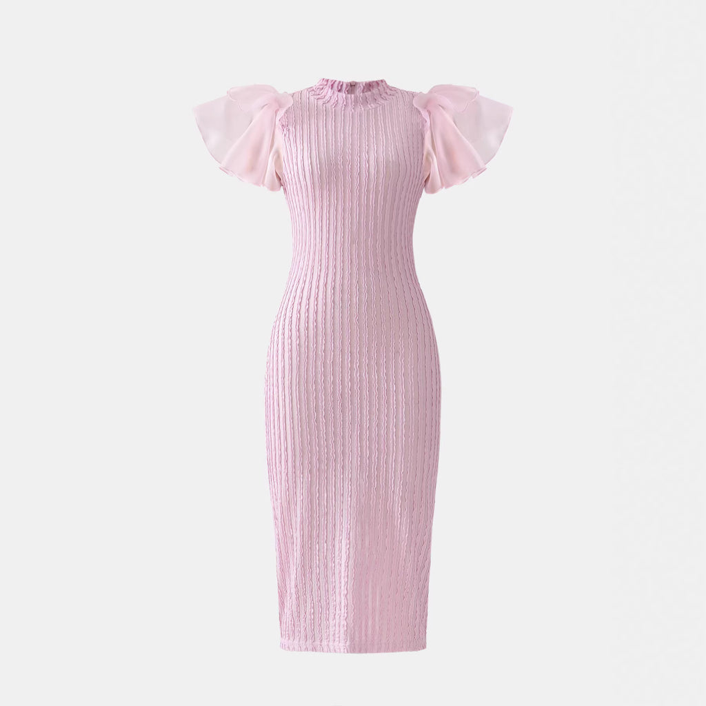 Elegant Women's Sheer Sleeve Long Dress, Fashionable Slim Fit with Waistline DesignSpring and Summer Wear