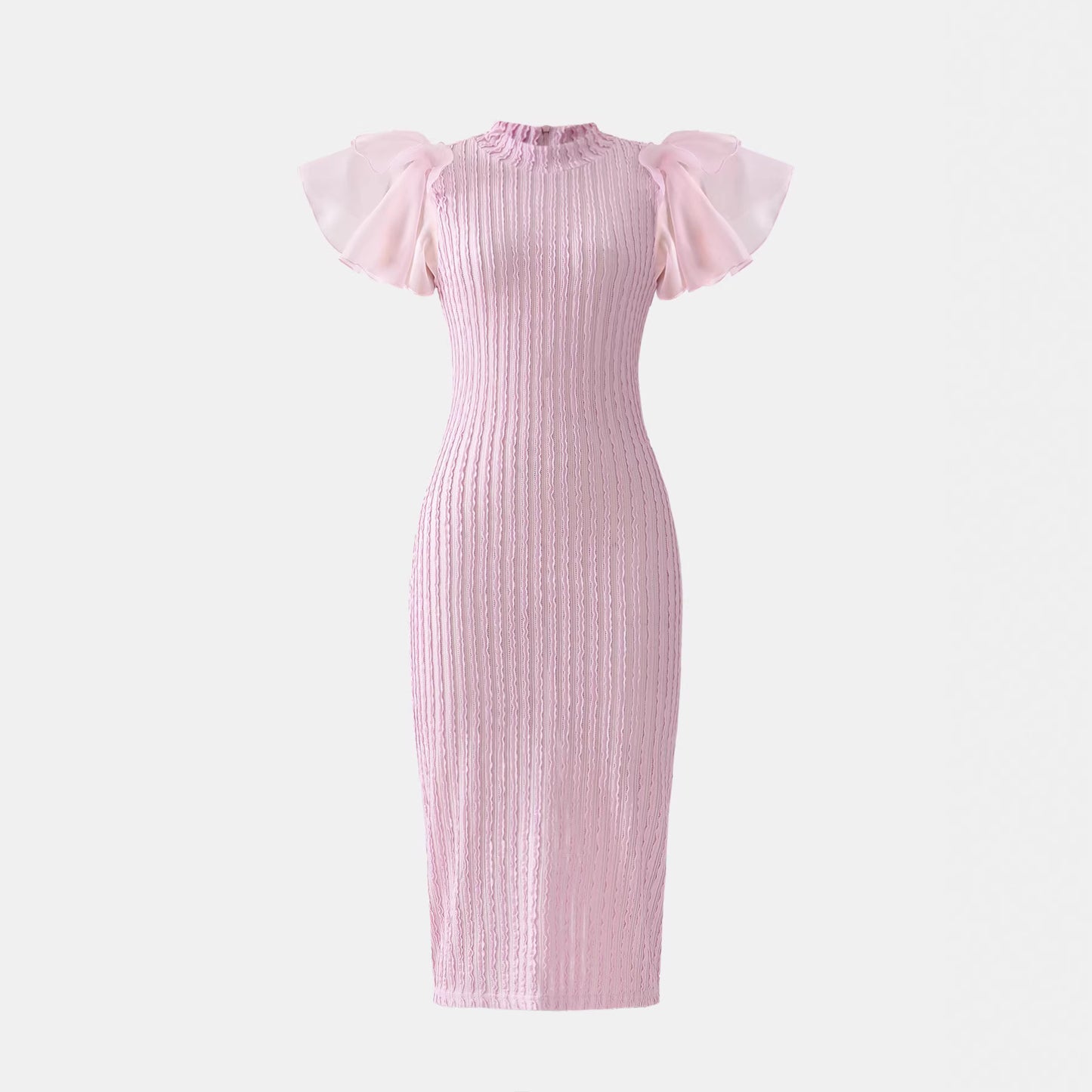 Elegant Women's Sheer Sleeve Long Dress, Fashionable Slim Fit with Waistline DesignSpring and Summer Wear