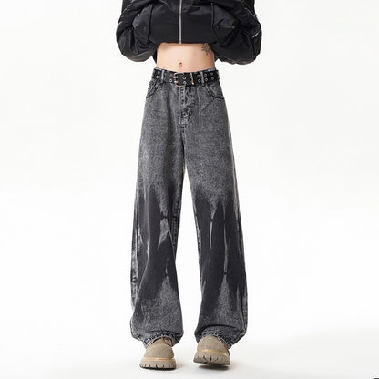 ] Dye-Printed Street-Style Denim Pants for Men