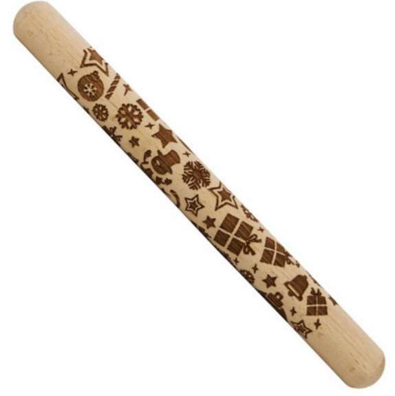 Wooden Rolling Pin Beechwood Laser Engraved Printed Rolling Pin Embossing Christmas Flip Sugar Cookie Rolling Pin
