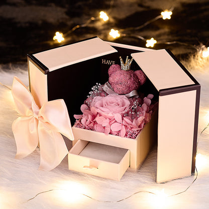 Copy of Eternal Flower Gift Box with Rose and Bear, Double-Door Design, Elegant Jewelry Packaging Box for Valentine's Day