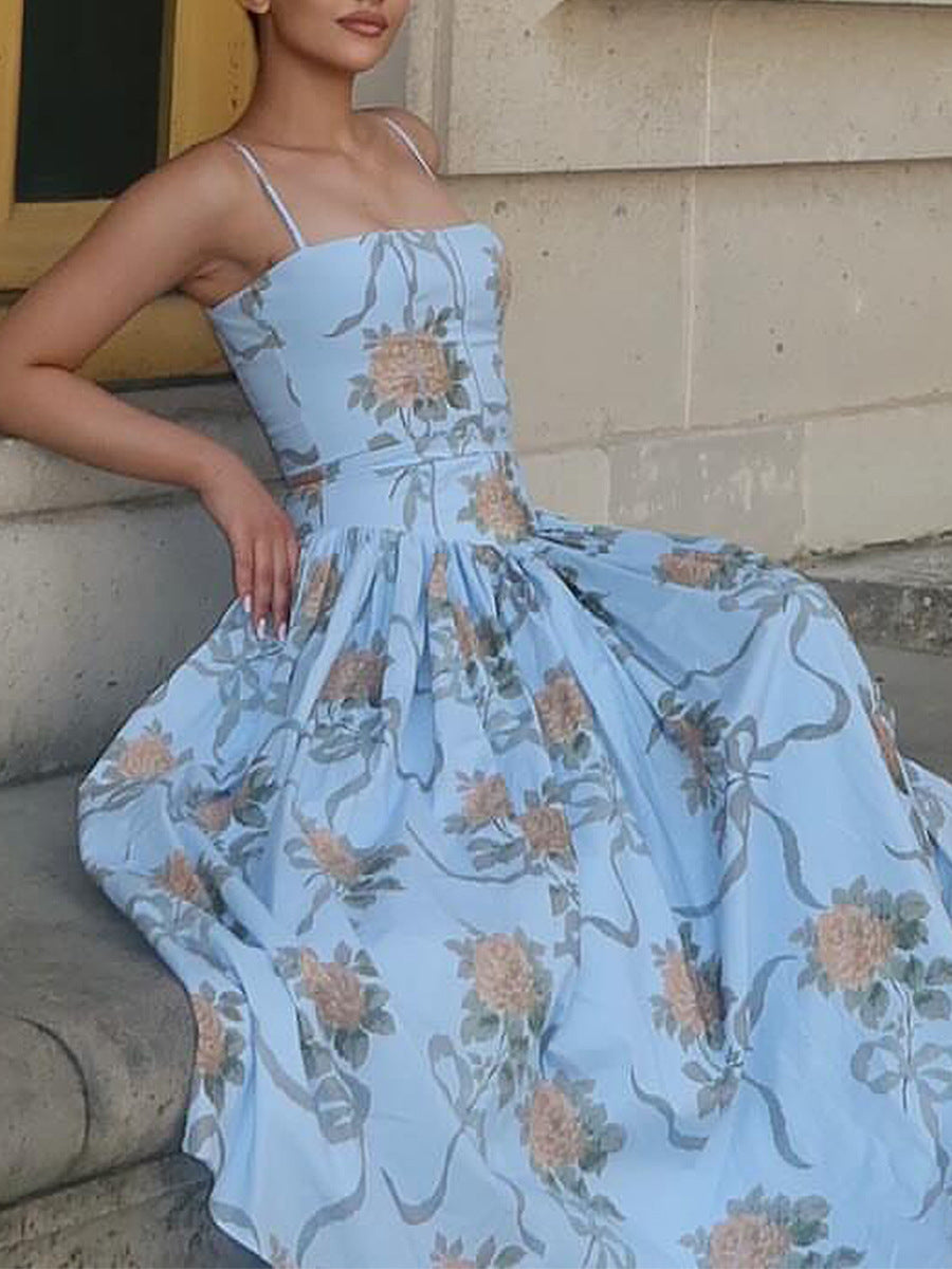 Robe longue sexy sans bretelles imprimée, dos nu ajusté, style élégant et haut de gamme, belle robe d'été